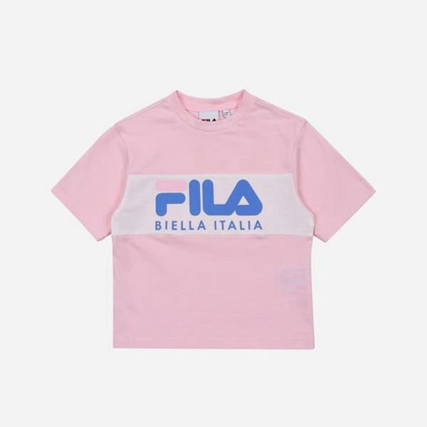 Fila Heritage Blocked S/S Boy's T-Shirts - Pink,NZ 164-69025